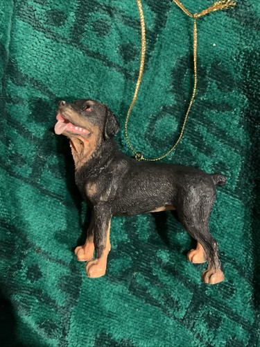 Rottweiler Dog Realistic Christmas Ornament Figurine Resin 3” VTG