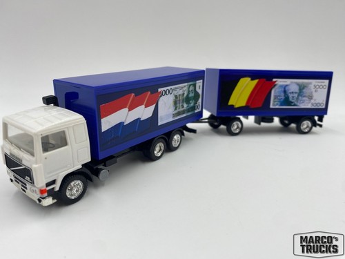 Herpa Volvo F12 Box trailer tractor Länder Flaggen Geldscheine Conversion 1:87 /