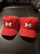 2 Under Armour Boys Adjustable Cap hat - Sweat Wicking - 1376712 RED OSFM NWT.