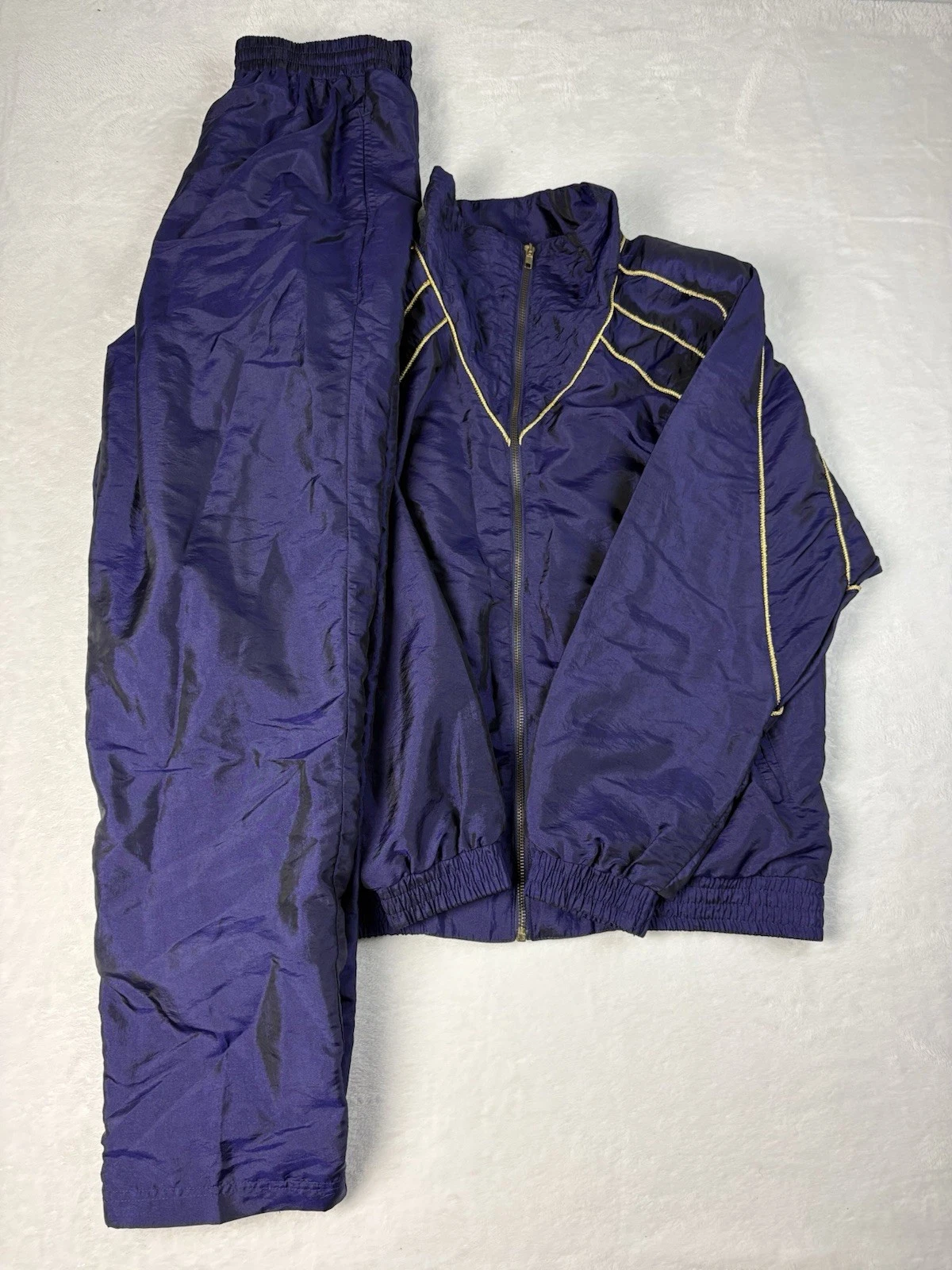 VTG Lavon 80-90s Tracksuit Windbreaker Jacket Pants Sz LG Purple Gold Stripe
