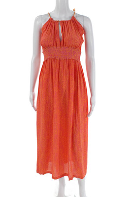 Hoss Intropia Womens Spaghetti Strap Flora Midi Dress Orange Pink Size EU 38