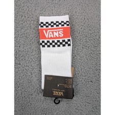 Vans Drop V Crew Socks Mens Womens 6.5-9 White Black Logo Stripe Checkerboard