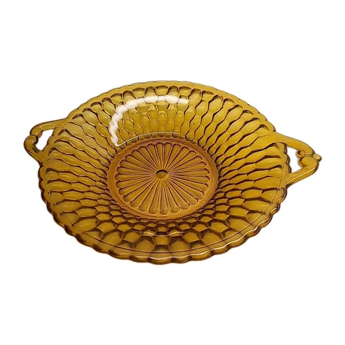 VTG Indiana Glass Honeycomb Gold/yellow Depression Glass Dish 2 Handles