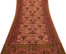 Sushila Vintage Indian Brown Saree Blend Silk Printed Soft Craft Sari Fabric