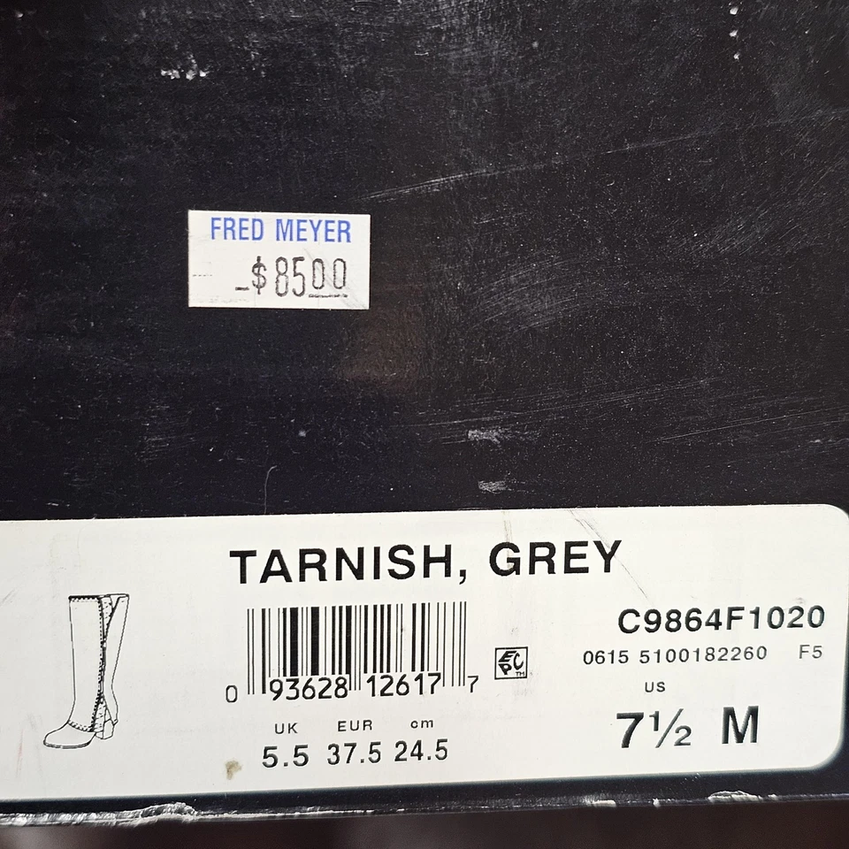 Botas Fergalicious by Fergie para mujer talla 7,5 gris deslustre cremallera lateral tacón medio de la pantorrilla Foto 2 de 4