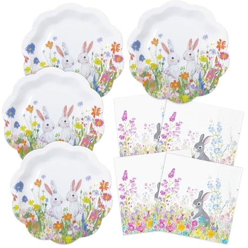 YY Easter Party Paper Plates and Napkins Set Serve 30 Dinner Plates Dinner