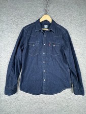 Levis Shirt Mens Medium M Blue Denim Western Pearl Snap Cotton Rodeo