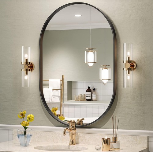 Black Oval Mirror for Bathroom Vanity 20X30 Inch, Matte Black Bathroom ...