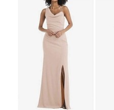 After Six One Shoulder Draped Cowl Neck Maxi Dress Cameo Size 4 Bridesmaid