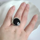 Vintage Chunky Sterling Silver Black Onyx Circle Mourning Locket Ring