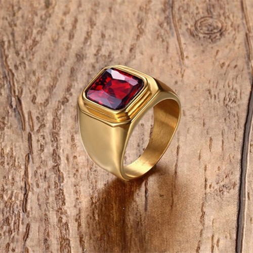 AAA Red CZ 18K Gold Plated Stainless Steel Men's Jewelry Engagement Ring Sz 8-11 - Picture 4 of 8