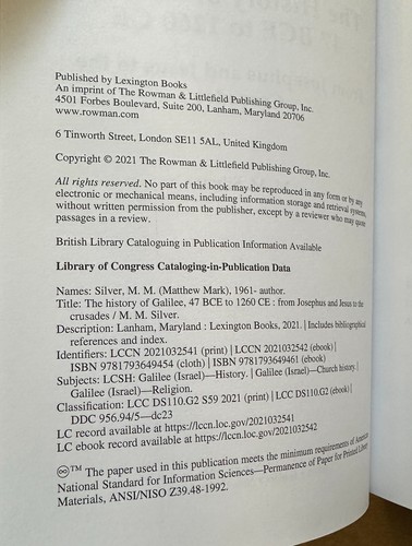 THE HISTORY OF GALILEE, 47 BCE to 1260 CE : M. M. Silver : 2021 Hardcover - Picture 6 of 7
