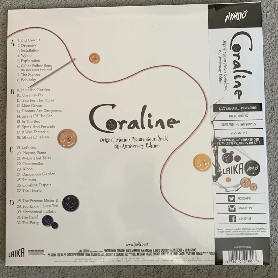 CORALINE Limited Ed CORNETTO Coloured Vinyl 2 LP Mondo Gatefold Pop-Up NewSealed - Image 3 of 3