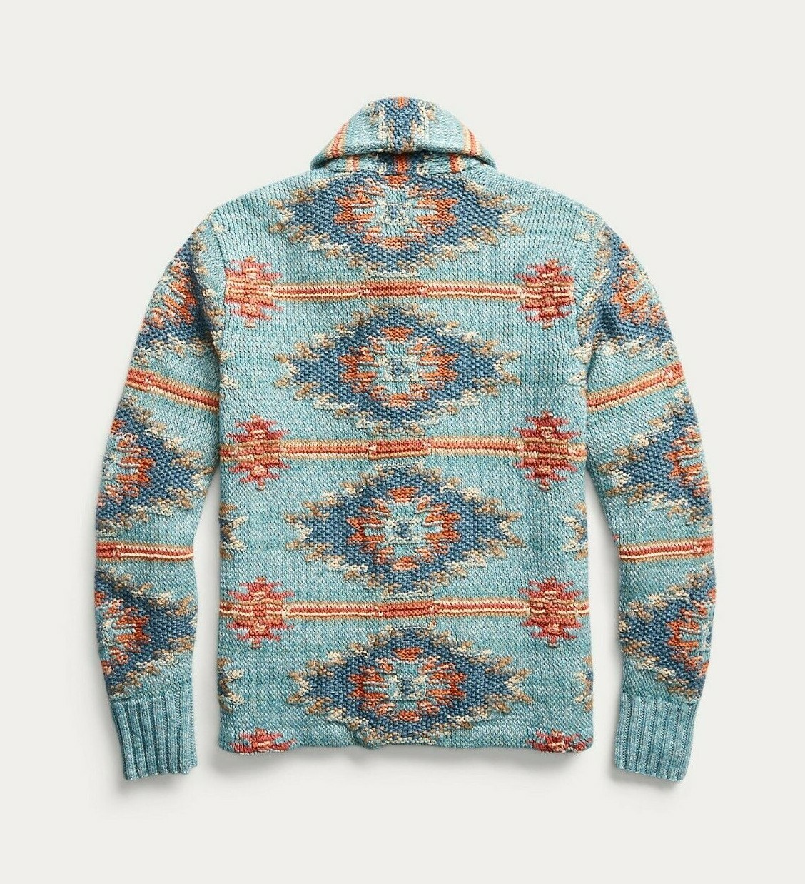 RRL Ralph Lauren Southwestern Blue Hand-Knit Silk Linen Cardigan Men's Large L