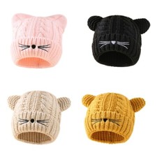 Kids Knitted Hat Fun Embroidered Headwear Kitten Ears Theme