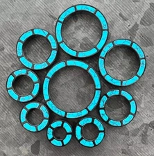 PAIR 0g Turquoise Rim Black Screw Fit Tunnels Earlets Gauges Plugs Body Jewelry