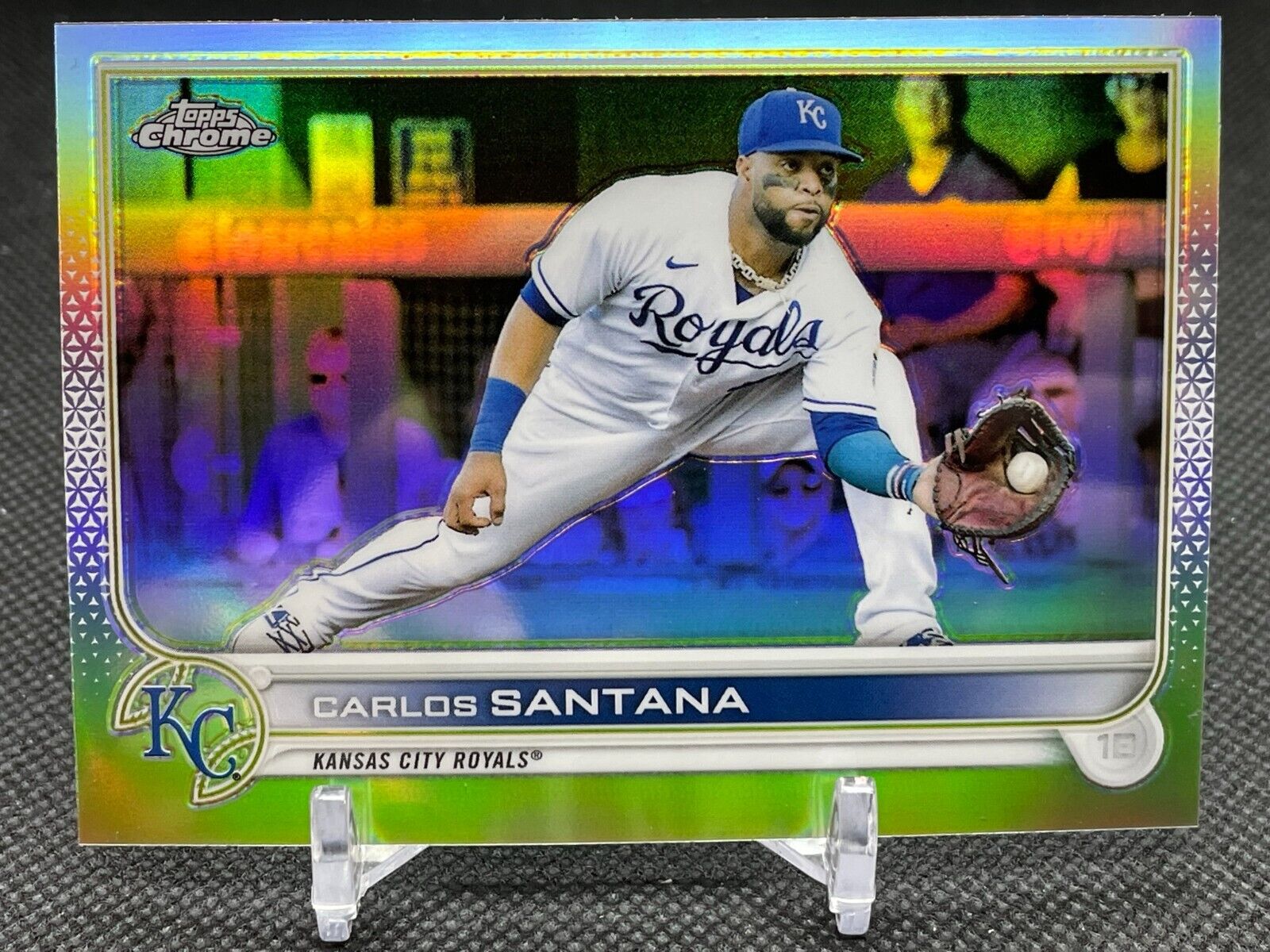 2022 Topps Chrome Carlos Santana Refractor Baseball Card