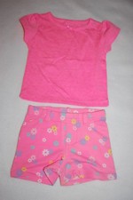 Baby Girls Outfit BRIGHT PINK S/S TEE SHIRT Colorful Flower Shorts 0-3 MO