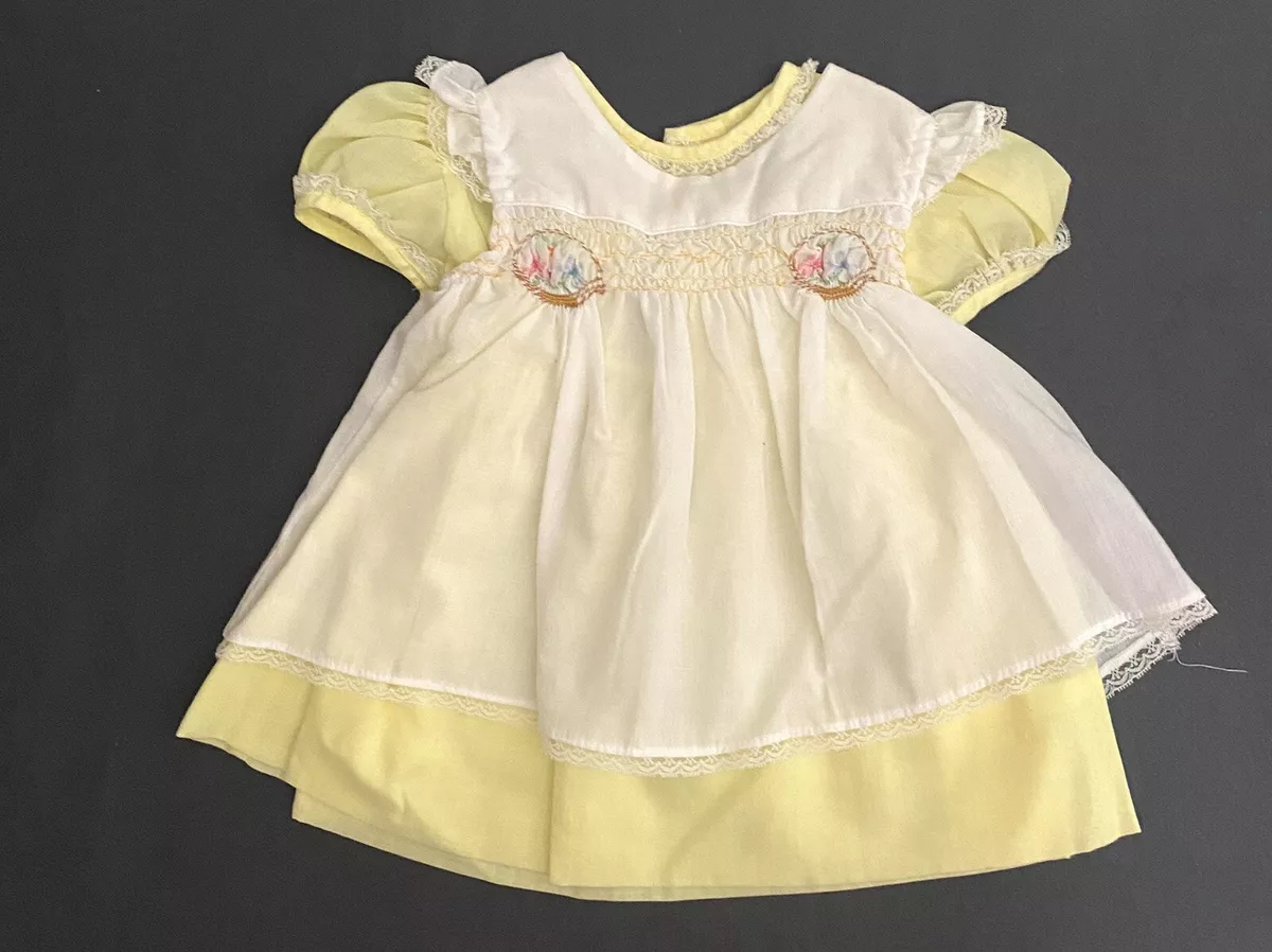 Carousel Yellow Hand Smocked 2pc Dress Vintage Baby Girl Infant