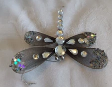 Rhinestone Glitter Lacy Wing Dragonfly Dragon Fly Ornament Iridescent Shiny