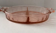 Vintage Jeannette Glass Pink Depression Glass Divided Serving Dish AS IS READ