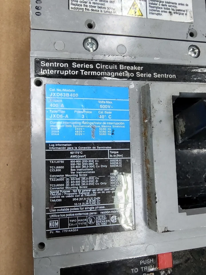 Siemens JXD63B400 Sentron Series 400A 600V 3P JXD6-A Circuit Breaker - Image 2 of 4