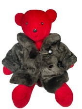 North American Bear Co. 1979 RED Plush With Brown Faux Fur Coat Vintage Large