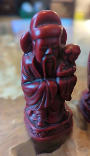 VINTAGE ROTE KUNSTHARZ CHINESISCHE GOTT FIGUREN FU LU SHOU / WEISE MÄNNER X3 ~ SEHR GUTER ZUSTAND - Bild 5 von 8