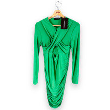 BNWT New Ladies Pretty Little Thing Green Long Sleeved Stretch Dress Size 12