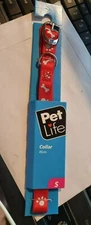 Pet Life Dog Collar Reflective bone/paw print - Red - Small 45cm