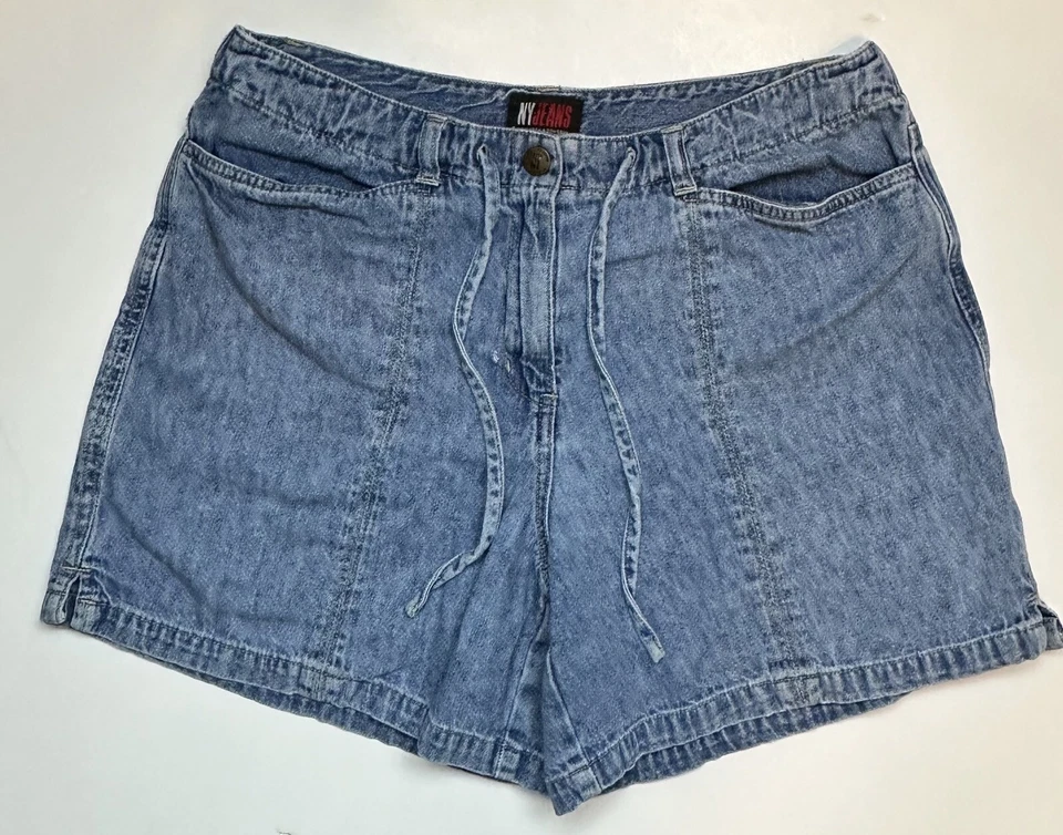 Vintage 90s Y2K Denim Shorts 30” High Waist ACTUAL Drawstring Bareback Grunge - Image 2 of 4
