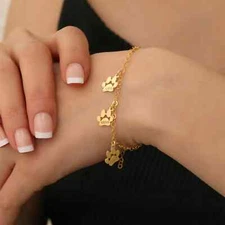 Custom 1-4 Name Dog Cat Paw Print Bracelet Pets Stainless Steel Chain Jewelry