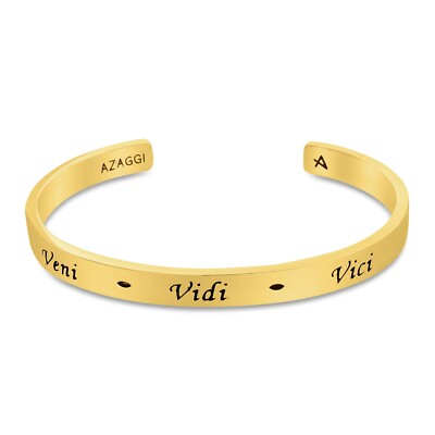 Azaggi Gold Plated Brass Cuff INSPIRATIONAL Bracelet VENI VIDI VICI B0840G