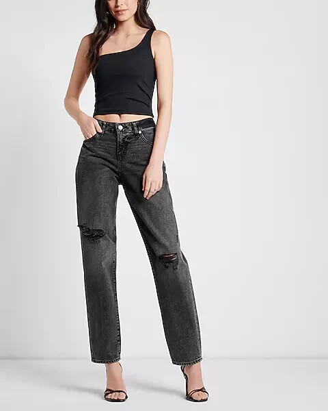 Black Boyfriend Jeans For Petite New Express Low Rise Black Ripped - Main Image