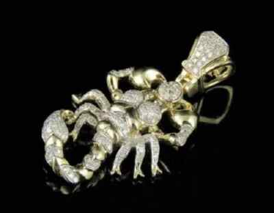 2 Ct Round Real Moissanite Scorpion Pendant 14K Yellow Gold Finish Pass Tester