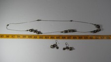 Silver Metal Beaded 17" Necklace and Dangle Earrings Set Fashion Jewelry