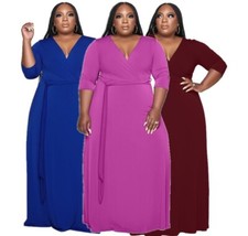 Plus Size Dress for Women 3/4 Sleeve V Neck Printing Maxi Dresses for Women