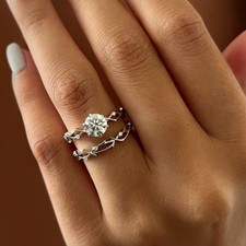 14K White Gold Wedding Ring Set Women 1.15 Ct Round Cut IGI Lab Grown Diamond