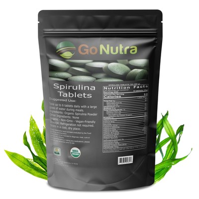 Go Nutra - Spirulina Tablets, Organic Spirulina, Packed with Vitamins, Minera...