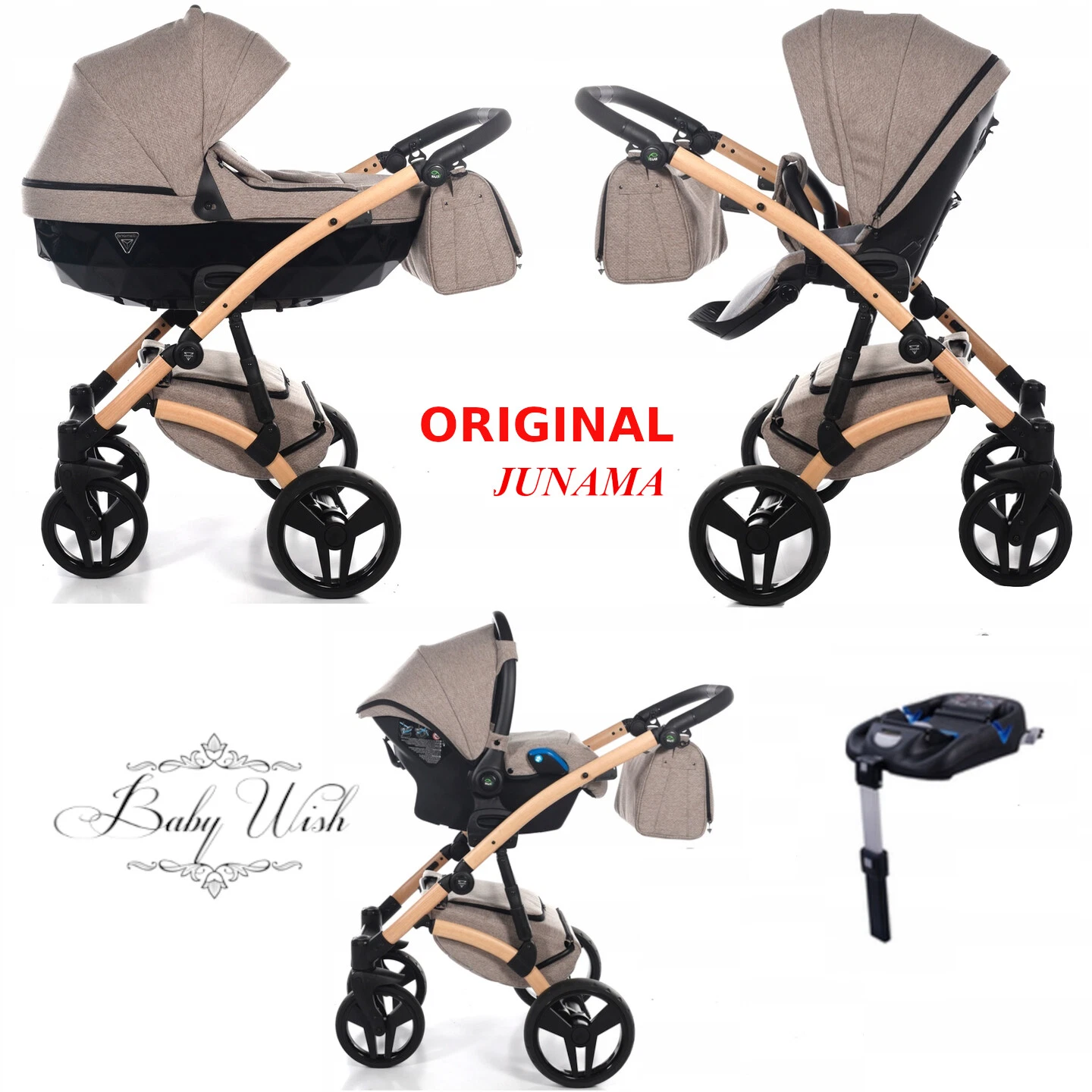 JUNAMA VEGAN V2 PRAM STROLLER 2in1 3in1 ISOFIX CARRYCOT + PUSHCHAIR + CAR SEAT
