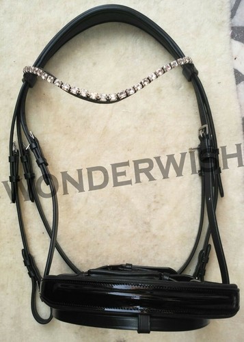 Lackleder Tropfen Nasenriemen Pferd Trense mit Topas Stirnband Set 4 Größen  - Bild 1 von 6