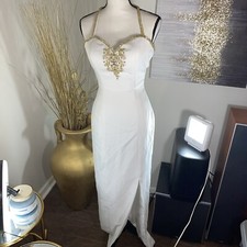 Sterling by Stone Ferris White Maxi Dress Sz 6 Gown Formal Rhinestones Women’s