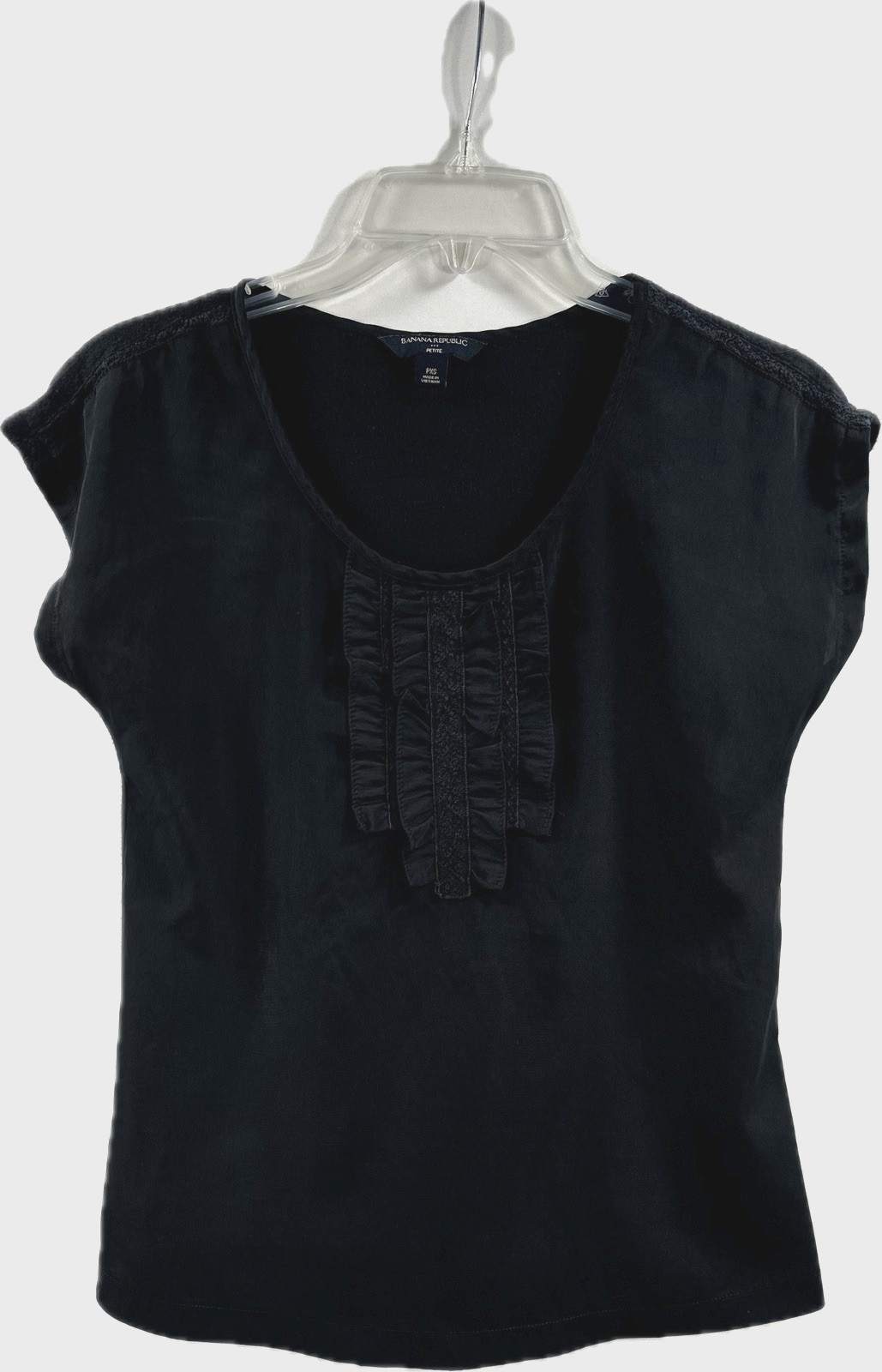 Banana Republic Pullover Top Solid Black Ruffle F… - image 2