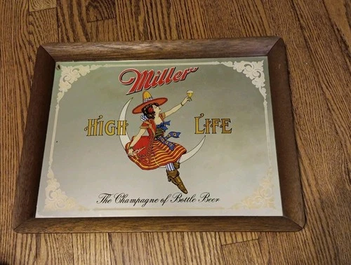 Miller High Life Beer Pub Mirror Sign Vintage Girl  Crescent Moon Witch 18 X 14