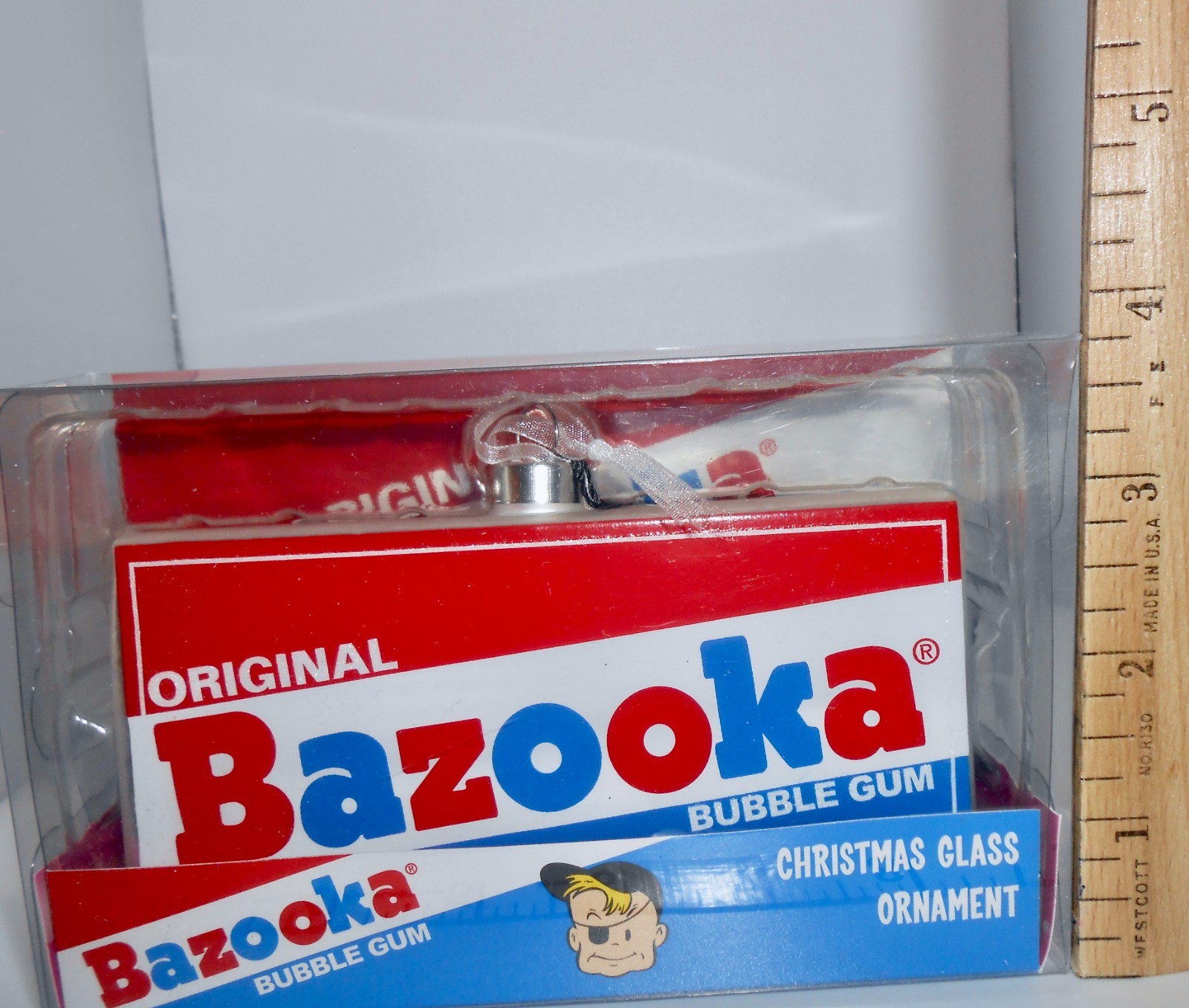 Kat & Annie original BAZOOKA Bubble Gum Glass Christmas Ornament with Box H52