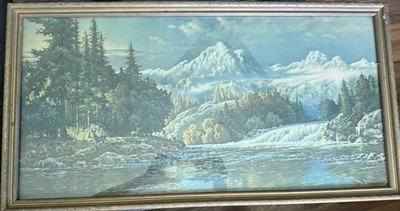 Frederick D. Ogden ''Deer At Yosemite River'' 1940's Framed Lithograph 29x16 