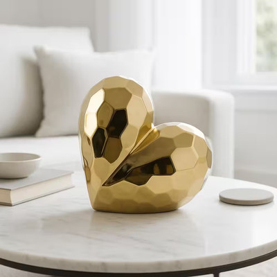 Gold 5 In. X 11 In. Ceramic Heart Sculpture