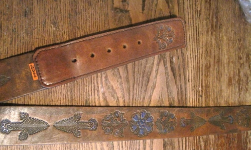 1970S LEVIS HandSTAINED LATIGO CARVED DESIGN-FLORAL BELT SZ 34 #1288-3