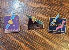 Lot Of 3 Vintage Space Satellite Pins Lockheed Martin And G.E. Broadcasting