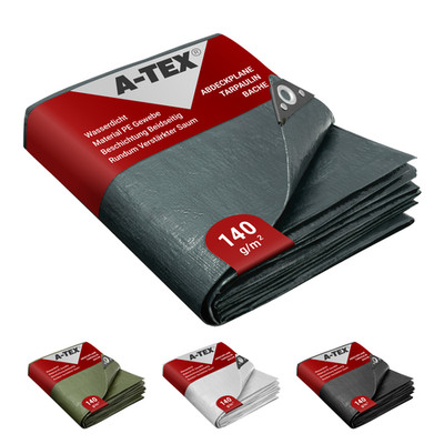 A-TEX  Plane mit Ösen Abdeckplane grau 140 g/m² Gewebeplane Schutzplane